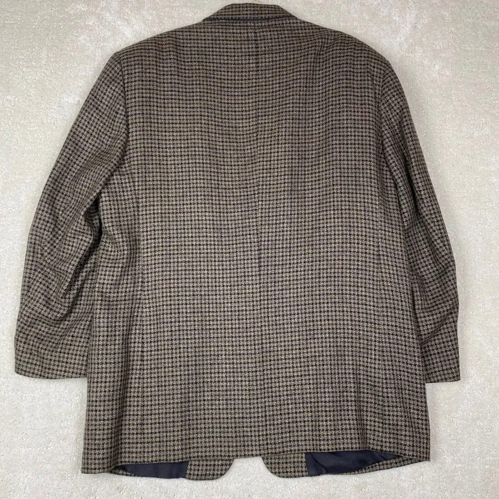 VTG Vito Rufolo Blazer Mens 44 Brown Silk Wool Houndstooth Made in Italy Lessona